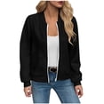 thumbnail image 1 of Yigetop Bomber Jacket Women, Women's Zip Up Textured Lightweight Jacket Casual Long Sleeve Outerwear Lightweight Jacket Women Black 3XL, 1 of 1