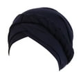 thumbnail image 1 of Yigetop Bonnet Women Solid Plait india Hat Muslim Ruffle Cancer Chemo Beanie Turban Wrap Cap Hijab Scarf for Women Navy One Size, 1 of 2