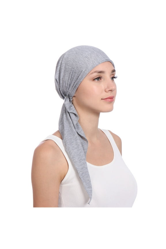 Bonnet Women india Beading Muslim Stretch Turban Hat Cotton Hair Tail Head Scarf Wrap Hijab Scarf for Women Grey One Size