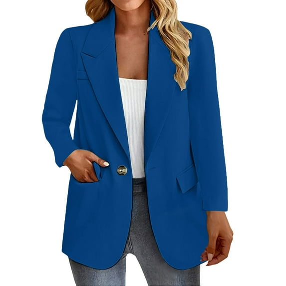 Yigetop Business Blazer for Women, Women's Long Sleeved Solid Color Temperament Commuting Slim Womens Blazer Blue S
