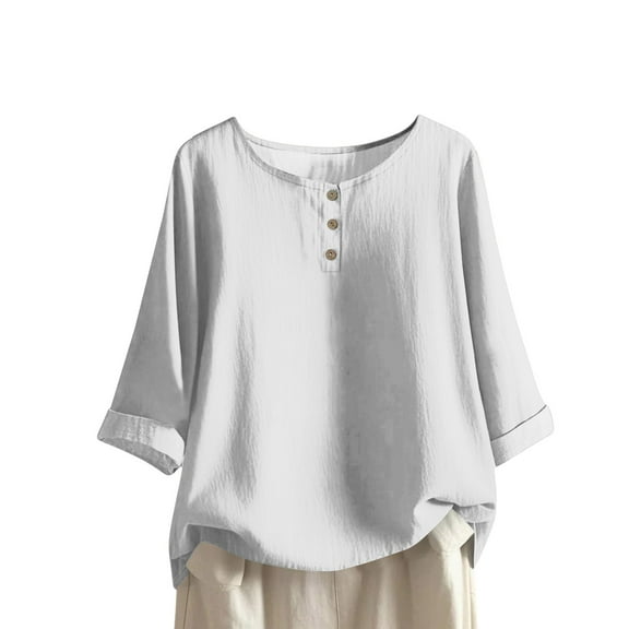 Yigetop Business Casual Outfits for Women, Women's Tops Solid Color Women's Top 3/4 Sleeves Blouse Tops Women's Blouse T Shirt Blouses for Women Dressy Casual White XL