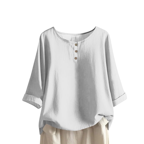 Yigetop Business Casual Outfits for Women, Women's Tops Solid Color Women's Top 3/4 Sleeves Blouse Tops Women's Blouse T Shirt Blouses for Women Dressy Casual White XL