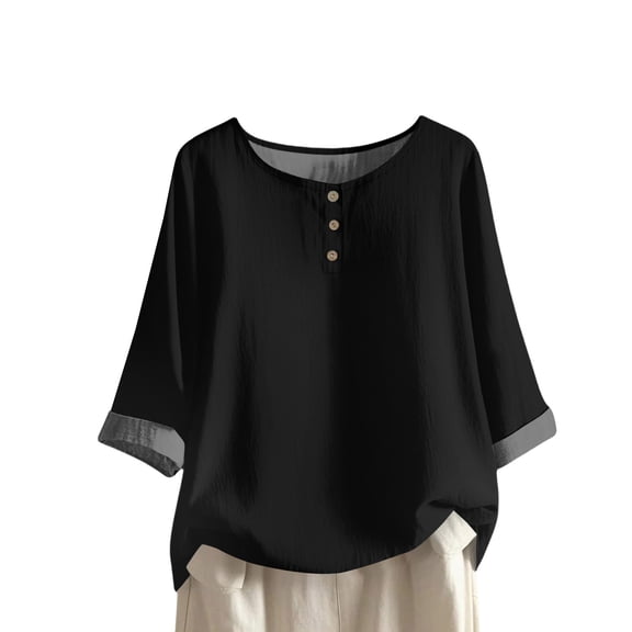 Yigetop Business Casual Outfits for Women, Women's Tops Solid Color Women's Top 3/4 Sleeves Blouse Tops Women's Blouse T Shirt Blouses for Women Dressy Casual Black XL