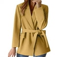 thumbnail image 1 of Yigetop Business Casual Outfits for Women, Turn Down Collar Tie Up Women Elegant Lady Long Sleeve with Belt Fitted Blazers for Women Yellow L, 1 of 6