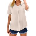 thumbnail image 1 of Yigetop Button Up Shirt Women, Loose Shirt Top Stand Solid Color Sleeve Collar Casual Women's Shirt Women's Shirt Short Sleeve Shirts for Women White XL, 1 of 8
