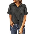 thumbnail image 1 of Yigetop Button Down Shirts for Women Denim Button Down Shirt Short Sleeve Loose Fit Tops Cotton Denim Tops with Chest Pockets Shirts for Women Black 2XL, 1 of 10