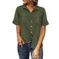 thumbnail image 1 of Yigetop Button Down Shirts for Women Denim Button Down Shirt Short Sleeve Loose Fit Tops Cotton Denim Tops with Chest Pockets Shirts for Women Green2 3XL, 1 of 10