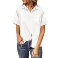 thumbnail image 1 of Yigetop Button Down Shirts for Women Denim Button Down Shirt Short Sleeve Loose Fit Tops Cotton Denim Tops with Chest Pockets Shirts for Women White XL, 1 of 8