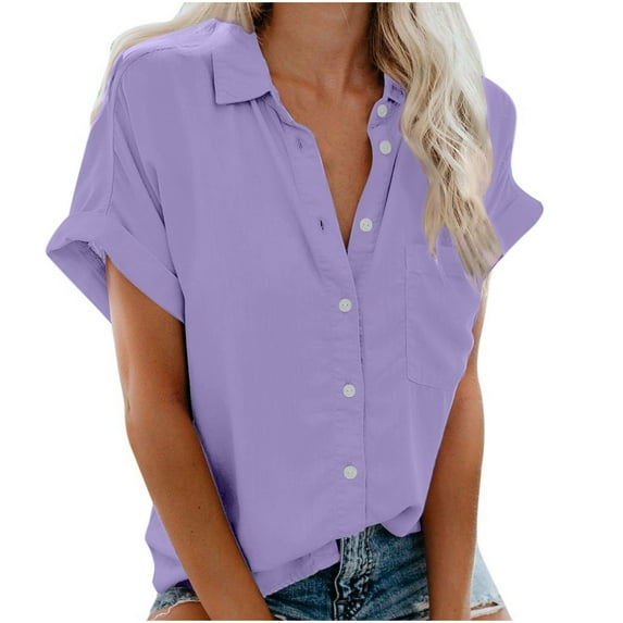 Yigetop Button Down Shirts for Women, Sleeve Blouse Short Casual Popular Fashion Tee Tops(S 3XL) Pocket Button Womens Women's T Shirts Womens Short Sleeve Tops Beige L