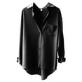 thumbnail image 1 of Yigetop Button Up Shirt Women, Loose Solid Color Temperament Design Casual and Versatile Long Sleeved Top Long Sleeve Shirts for Women Black L, 1 of 5