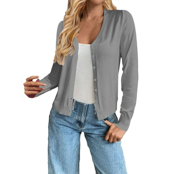 Yigetop Cardigans for Women Trendy Women's V Neck Button Knit Cardigan Sweater Jacket Cardigan Lightweight Sweaters for Women Grey M