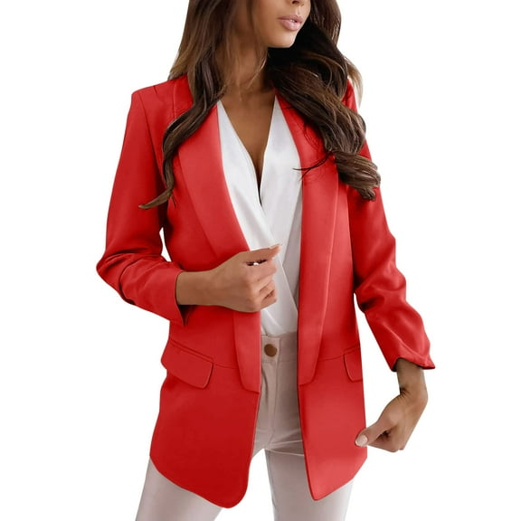 Yigetop Casual Blazer for Women Womens Blazer Open Front Fashion Long Sleeve Business Work Casual Suit Jackets Lightweight Notched Collar Cardigan Work Blazers for Women Red XL