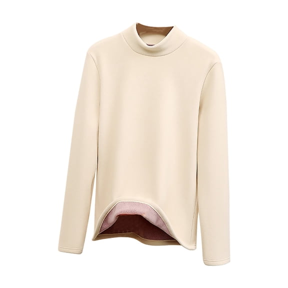 Yigetop Casual Tops for Women Women's Turtleneck Fleece Lined Long Sleeve Top Warm Thermal Pullover Shirt for Cold Weather & Daily Wear Turtleneck Tops for Women Beige L