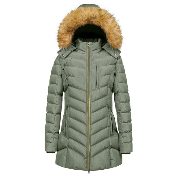 Yigetop Coats for Women, Women's Thickened Bread Cloth Warm Winter Faux Solid Color Padded Plus Size Mid Length Outwear Coat Jacket Winter Coats for Women Blackish Green 3XL