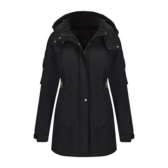 Yigetop Coats for Women, Womens Autumn Winter Solid Color Hoodie Pockets Zipper Mid Long Length Jacket Long Jackets for Women Black 3XL