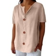 thumbnail image 1 of Yigetop Cotton Linen Tops for Women, Linen Shirts for Women Summer Cotton Linen V Neck Short Sleeve Tops Loose Vacation Beach Solid Blouses Tunic Tops Linen Tops for Women Loose Fit Rose Gold L, 1 of 10