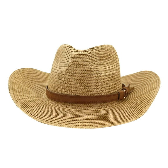 Yigetop Cowboy Hats for Women Cap Hat Men Women Straw Cowboy Cowgirl Wide Wild Western Beach Caps Brim Straw Cowboy Hat Khaki One Size