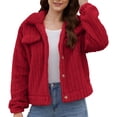 thumbnail image 1 of Yigetop Cropped Fleece Jacket Women, Women's Solid Fleece Jacket Fuzzy Cropped Sherpa Jacket Button Down Drop Shoulder Crop Teddy Coat Zip Up Jacket Red S, 1 of 1