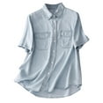 thumbnail image 1 of Yigetop Denim Shirt Women, Denim Short Sleeved Loose Summer Thin Shirt Short Sleeve Denim Shirt for Women Light Blue C, 1 of 5