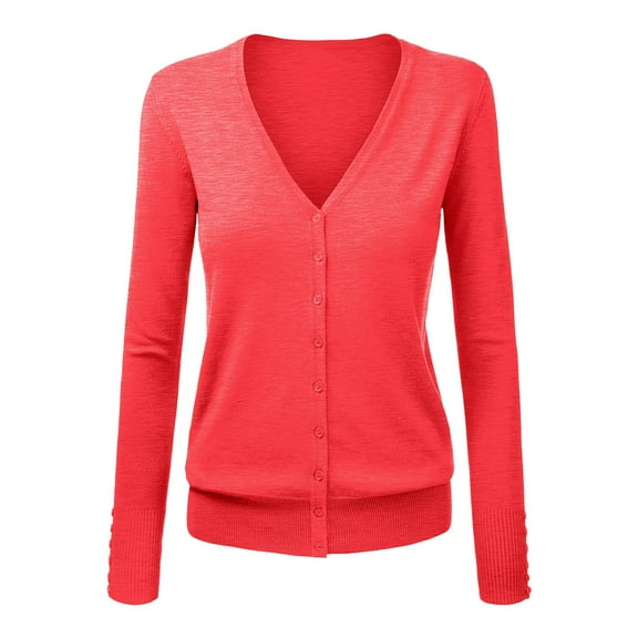 Yigetop Fall Cardigans for Women, Women's Button Down V Neck Long Sleeve Soft Cardigan Basic Knit Cardigan Sweater Knit Cardigans for Women Watermelon Red M