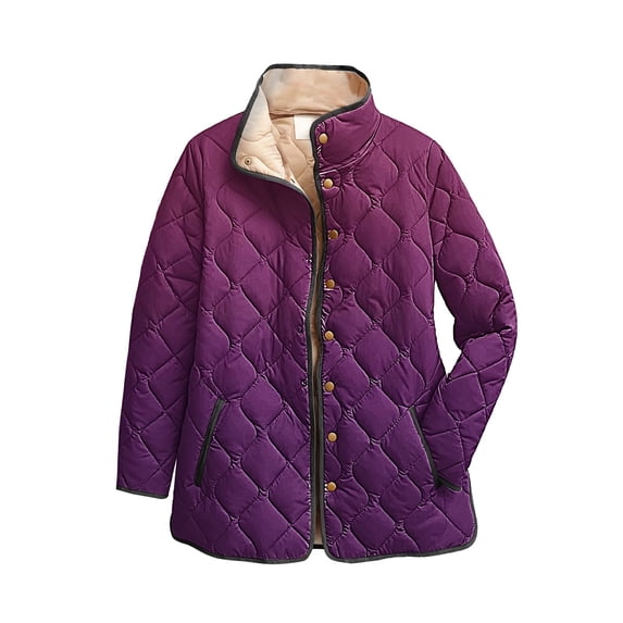 Yigetop Fall Jackets for Women 2025 Plus Size, Printed Plus Size Women's Winter Quilted Jacket Long Sleeved Button Down Jacket Lightweight Padded Jacket Quilted Jackets for Women Purple XS
