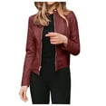 thumbnail image 1 of Yigetop Fashion Jackets For Women Fashion Women Long Sleeve Open Front Short Cardigan Suit Jacket Coat Top Faux Leather Jacket Women Wine 5XL, 1 of 2