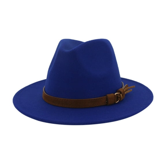 Yigetop Fedora Hats for Men Men & Women Vintage Wide Brim Hat with Belt Buckle Adjustable Outbacks Hats Fedora Hats for Women Blue One Size