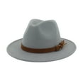 thumbnail image 1 of Yigetop Fedora Hats for Men Men & Women Vintage Wide Brim Hat with Belt Buckle Adjustable Outbacks Hats Fedora Hats for Women Grey One Size, 1 of 2