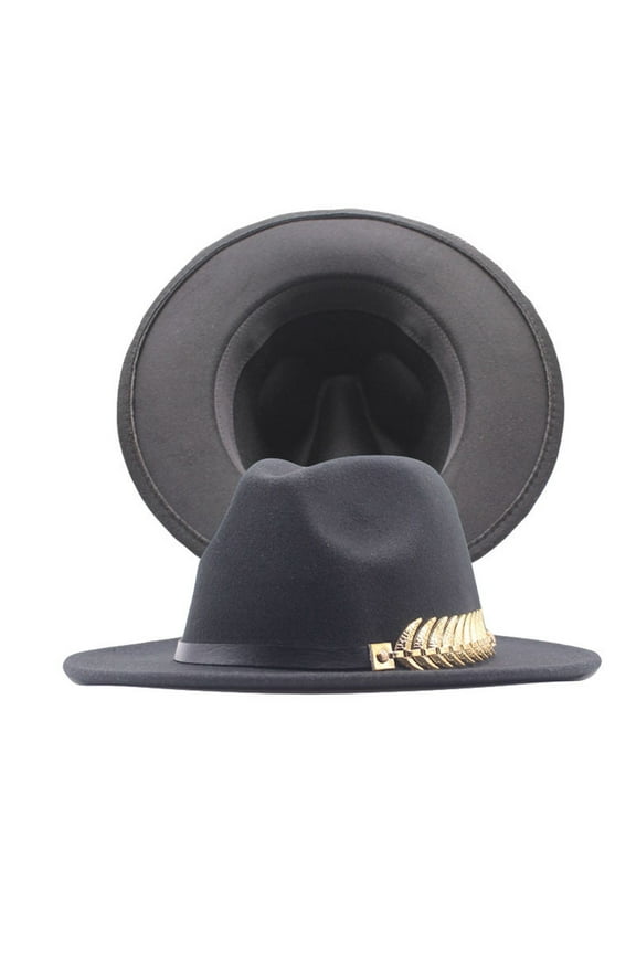 Fedora Hats for Men Womens Classic Wide Floppy Panama Hat Belt Buckle Wool Fedora Hat Felt Hats for Women Black One Size