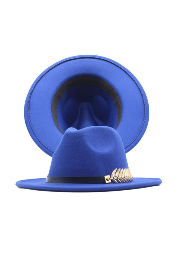 Fedora Hats for Men Womens Classic Wide Floppy Panama Hat Belt Buckle Wool Fedora Hat Felt Hats for Women Blue One Size