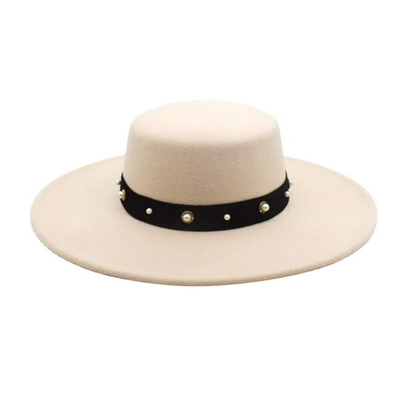 Yigetop Felt Cowboy Hat for Women Fedora Hats for Men Women Elegant Winter Wool Bucket Hat Vintage Cloche Bowler Hats Wide Brim Hats with Buttons Decoration Fedora Hats for Men Beige one Size