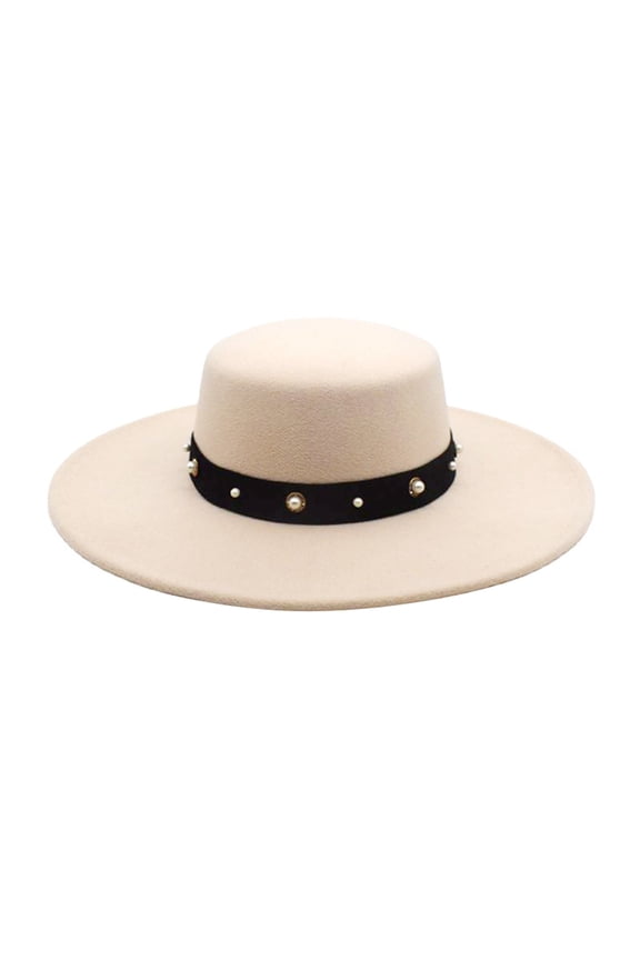 Felt Cowboy Hat for Women Fedora Hats for Men Women Elegant Winter Wool Bucket Hat Vintage Cloche Bowler Hats Wide Brim Hats with Buttons Decoration Fedora Hats for Men Beige one Size