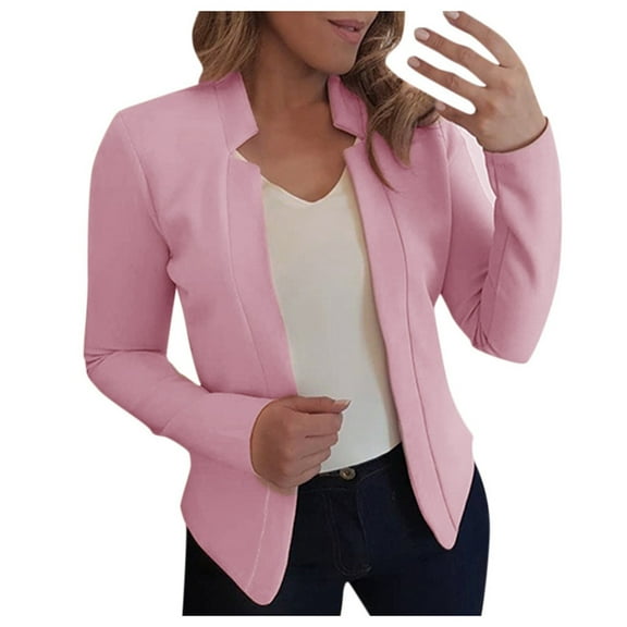 Yigetop Fitted Blazers For Women Women Fashion Casual Solid Long Sleeve Open Front Notched Collar Suit Cardigan Office Ladies Jacket Coat Womens Blazer Pink M