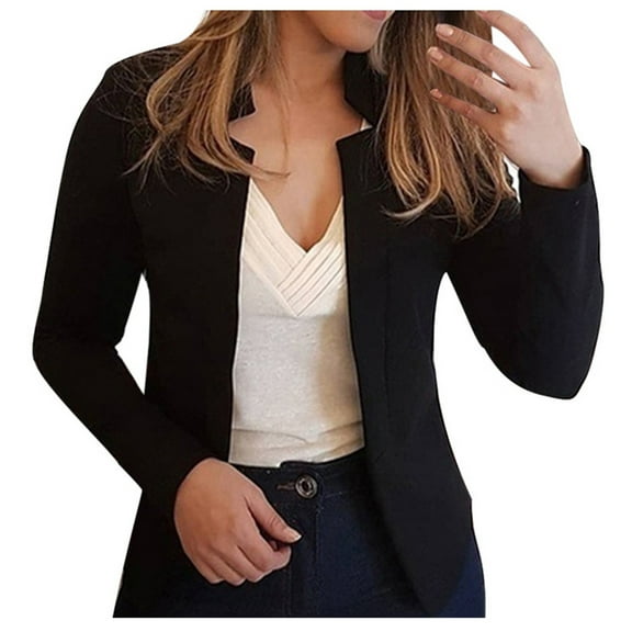 Yigetop Fitted Blazers For Women Women Fashion Casual Solid Long Sleeve Open Front Notched Collar Suit Cardigan Office Ladies Jacket Coat Womens Blazer Black L