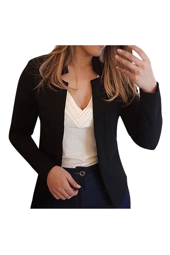 Fitted Blazers For Women Women Fashion Casual Solid Long Sleeve Open Front Notched Collar Suit Cardigan Office Ladies Jacket Coat Womens Blazer Black 2XL