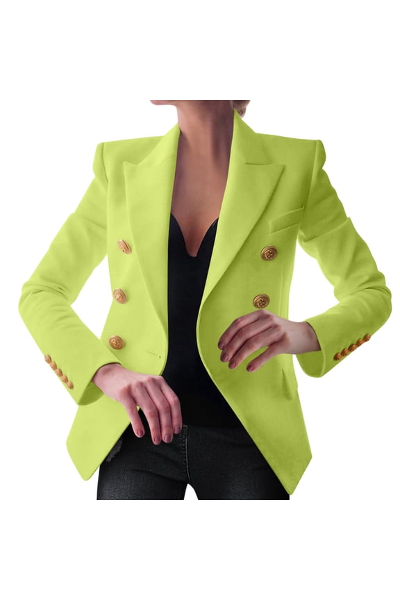 Fitted Jackets for Women Elegant Business office Work Women Lady Solid Button Suit Jacket Coat Outwear Casual Blazer for Women Green 2XL