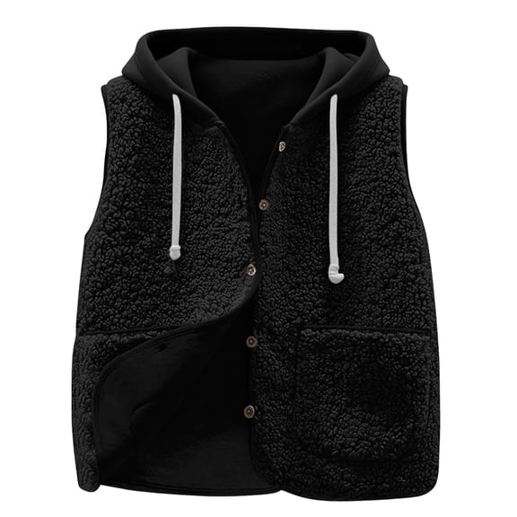 Yigetop Fleece Vest Women Women's Lightweight Outerwear Vests Sleeveless Fleece Jacket Casual Warm Sleeveless Zip Up Jacket with Pockets Winter Vest for Women Black S