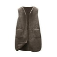 thumbnail image 1 of Yigetop Fleece Vest, Women's Solid Color Lambhair Round Tie Pocket Warm Loose Casual Long Vest Sherpa Vest Womens Brown 5XL, 1 of 5