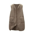 thumbnail image 1 of Yigetop Fleece Vest, Women's Solid Color Lambhair Round Tie Pocket Warm Loose Casual Long Vest Sherpa Vest Womens Coffee 2XL, 1 of 4
