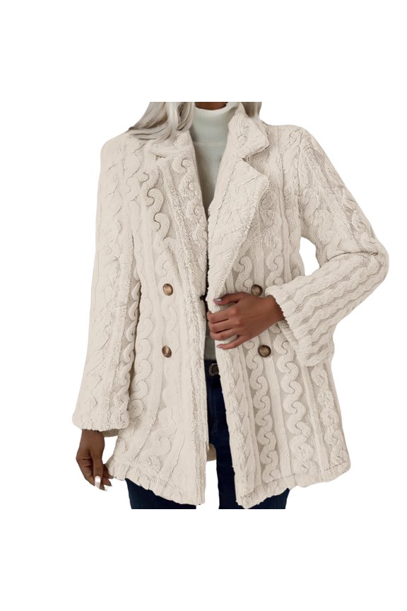 Fluffy Jacket, Women's Fleece Jacket Open Front Long Sleeve Fuzzy Blazer Women's Soft Fluffy Blazer Jacket Winter Coat Outerwear Women's Fleece Jacket Beige L