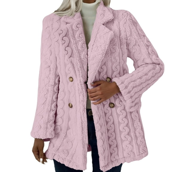 Yigetop Fluffy Jacket, Women's Fleece Jacket Open Front Long Sleeve Fuzzy Blazer Women's Soft Fluffy Blazer Jacket Winter Coat Outerwear Women's Fleece Jacket Pink S