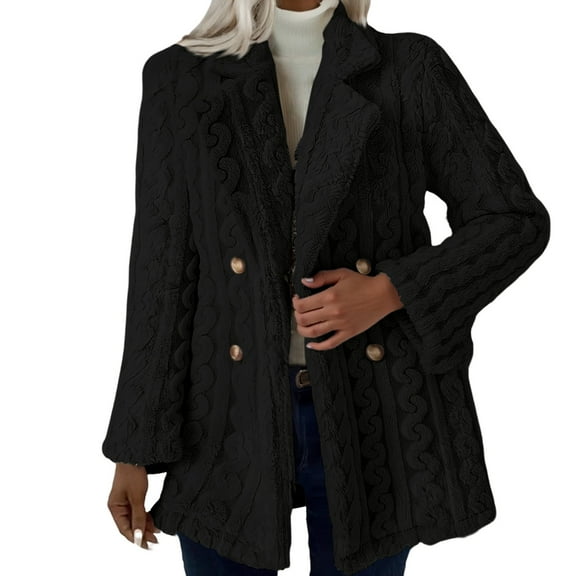 Yigetop Fluffy Jacket, Women's Fleece Jacket Open Front Long Sleeve Fuzzy Blazer Women's Soft Fluffy Blazer Jacket Winter Coat Outerwear Women's Fleece Jacket Black S
