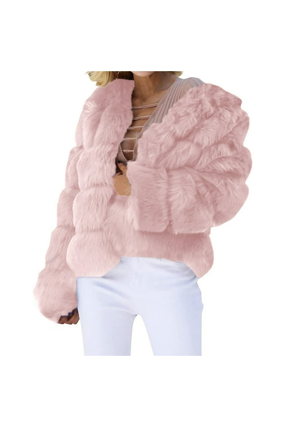 Fur Coats for Women European and American Wool Imitation Jacket Women's Short Long Sleeve Faux Leather Coat Faux Fur Jacket Women Pink S
