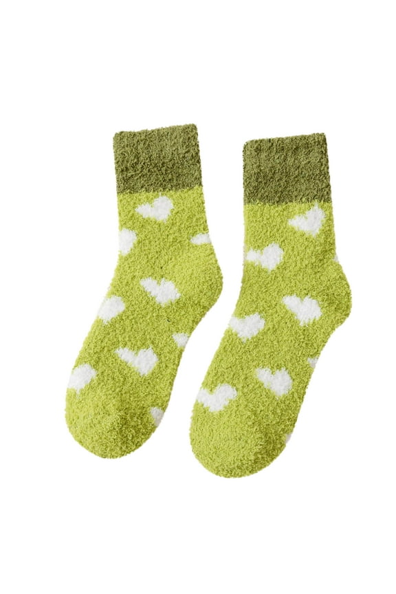 Fuzzy Socks Women Furry Thickened Mid Tube Socks Warm Love Floor Socks Confinement Socks Slipper Socks for Women Green One Size
