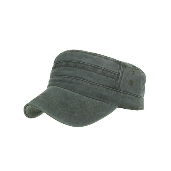 Yigetop Green Washed Cotton Military Caps Cadet Caps Unique Design Vintage Flat Top Cap Hot Sale A Hat
