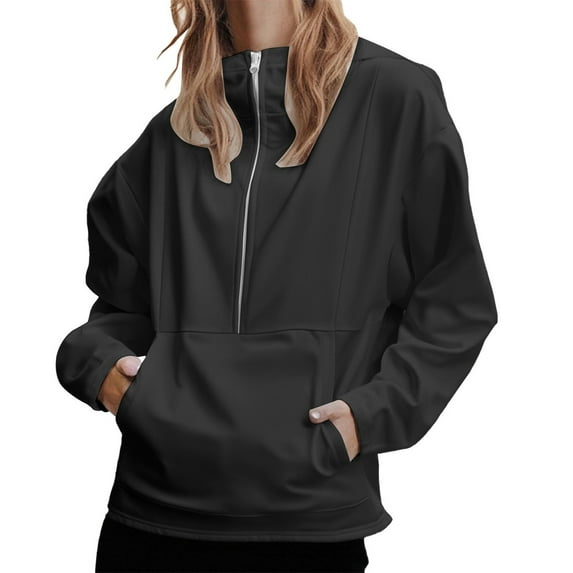Yigetop Half Zip Sweatshirt Women, Hoodies for Women Long Sleeve Fleece Half Zip Up Hoodie Casual Pullover Oversized Sweatshirt Hooded Tops Womens Quarter Zip Pullover Dark Gray 3XL