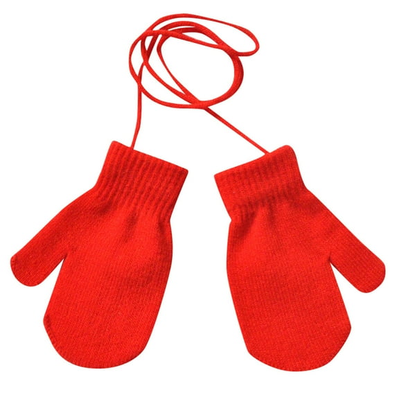 Yigetop Hand Warmers Gloves Children Winter Warm Solid Knitted Cute with String Gloves Gloves for Kids Red One Size