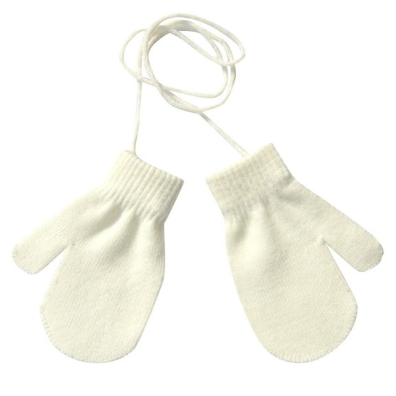 Yigetop Hand Warmers Gloves Children Winter Warm Solid Knitted Cute with String Gloves Gloves for Kids White One Size