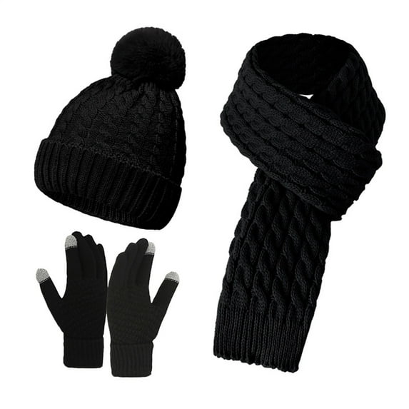 Yigetop Hat Gloves Scarf Set Women Scarf Gloves Hat Set for Teen Girls Women&Men Autumn Winter Warm Wool Hat Scarf Gloves Three Pieces Winter Sets for Women Black One Size