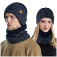 thumbnail image 1 of Yigetop Hat and Scarf Set for Men Men's and Women's Winter Knitted Fleece Windproof Hood Scarf Coif Winter Knit Hat Warm Hats for Adult Beanies Hats Men Navy One Size, 1 of 9